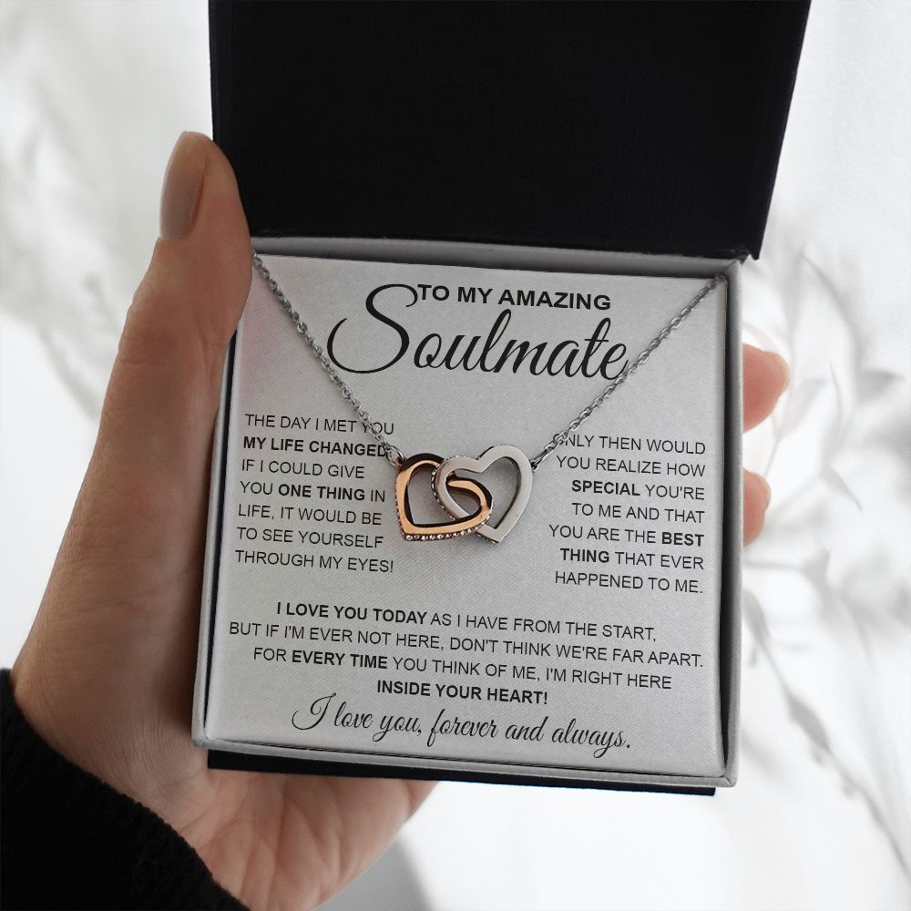 to My Soulmate Necklace, Soulmate Jewelry for Women, Wife Gifts from Husband , Valentine Necklace for Wife Soulmate Gifts Future Wife Necklace Message Card and Gift Box Styles on Birthday, Wedding, Anniversary, Valentine Interlocking Heart