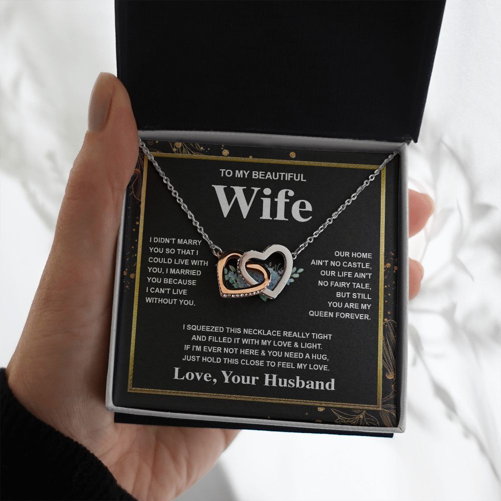 Wife Necklace Gift From Husband To My Badass Wife Valentines Days Anniversary Jewelry with Message Card and Gift Box. Gift for Wife. Necklace Gift Set for Wife Message Card and Necklace Interlocking Heart