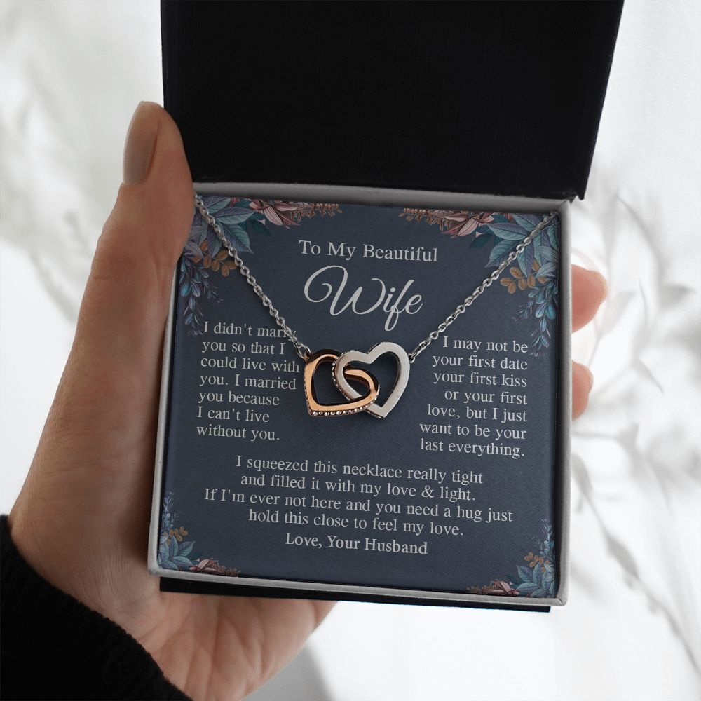 Wife Necklace Gift From Husband, Anniversary Romantic Gifts for Wife from Husband, Wife Anniversary Gifts Message Card and Necklace Gifts Box Gift Box Styles on Birthday, Wedding, Anniversary, Valentine Interlocking Heart