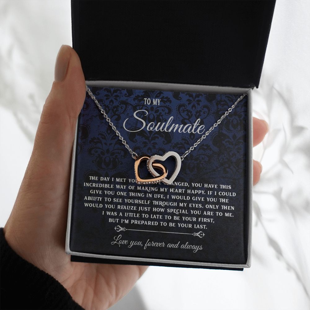To My Soulmate Necklace Gift, Necklaces For Wife from Husband, Soulmate Necklace to My Beautiful Wife, Necklace For Soulmate with Message Card and Necklace Gift Box Gift Box Styles on Birthday, Christmas, Wedding, Anniversary, Valentine Interlocking Heart