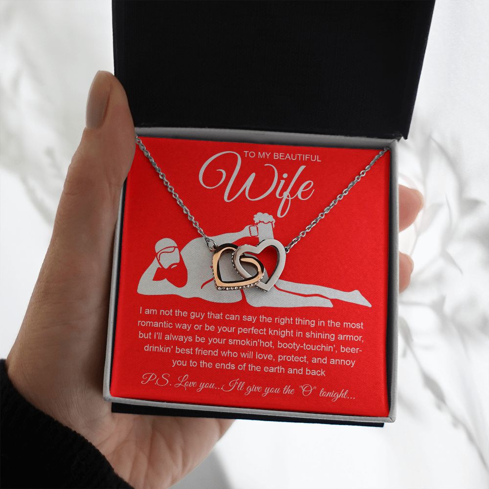 To My Beautiful Wife Necklace For Women, Funny Gifts For Girlfriend,Valentine Presents For Girlfriend, Best Birthday Meaningful Gift Ideas For Wife, Women Romantic Jewelry For Her Anniversary Message Card and Gift Box Styles Interlocking Heart