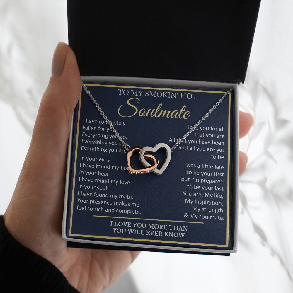 Couples Gifts, To My Smokin Hot Wife Necklace Gifts From Husband, Wedding Anniversary For Wife From Husband, To My Beautiful Wife, Necklace Custom Name Message Card and Gift Box Styles on Birthday, Christmas, Wedding, Anniversary Interlocking Heart