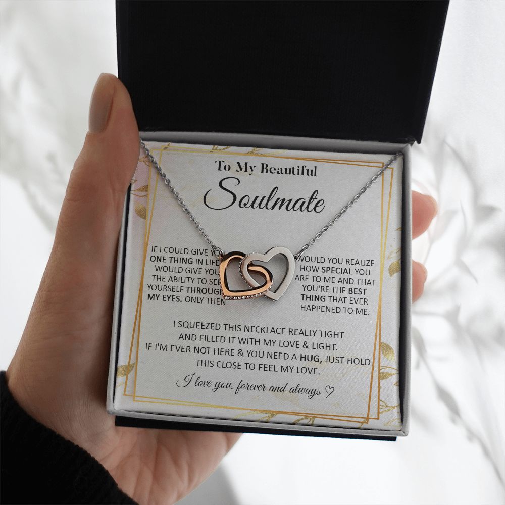 Couples Gifts To My Beautiful Soulmate Necklace From Husband, Wedding Anniversary For Wife From Husband, Wife Wedding From Husband, To My Wife, Necklace Custom Name Message Card and Gift Box Styles on Birthday, Christmas, Wedding, Anniversary Interlocking