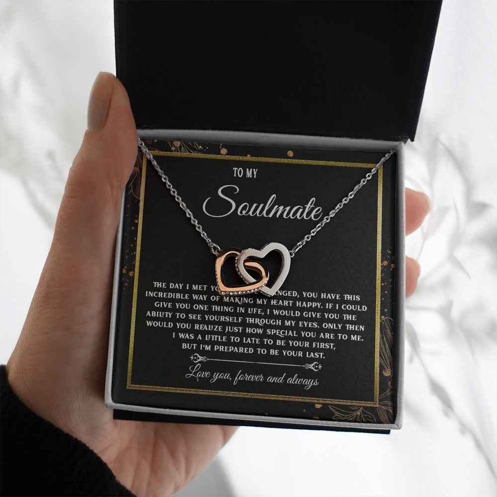 To My Soulmate Necklace, Necklaces For Wife from Husband, Soulmate Necklace to My Beautiful Wife, Necklace For Soulmate with Message Card and Necklace Gift Box Gift Box Styles on Birthday, Christmas, Wedding, Anniversary, Valentine Interlocking Heart