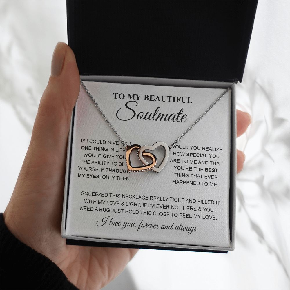 To My Beautiful Soulmate Necklace, Love knot Necklace for Girlfriend, Soulmate Jewelry, Soulmate Necklace, Future Wife Gift, Necklace for Wife from Husband, Necklace Message Card and Gift Box Styles on Birthday, Christmas, Wedding, Anniversary Interlockin