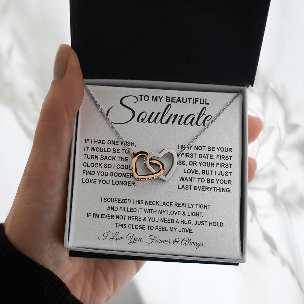 To My Beautiful Soulmate Necklace, Soulmate Jewelry For Women, Wife Necklace From Husband, Soulmate Gifts For Her, To My Future Wife Necklace Message Card and Necklace Gift Box Gift Box Styles on Birthday, Wedding, Anniversary, Valentine Interlocking Hear