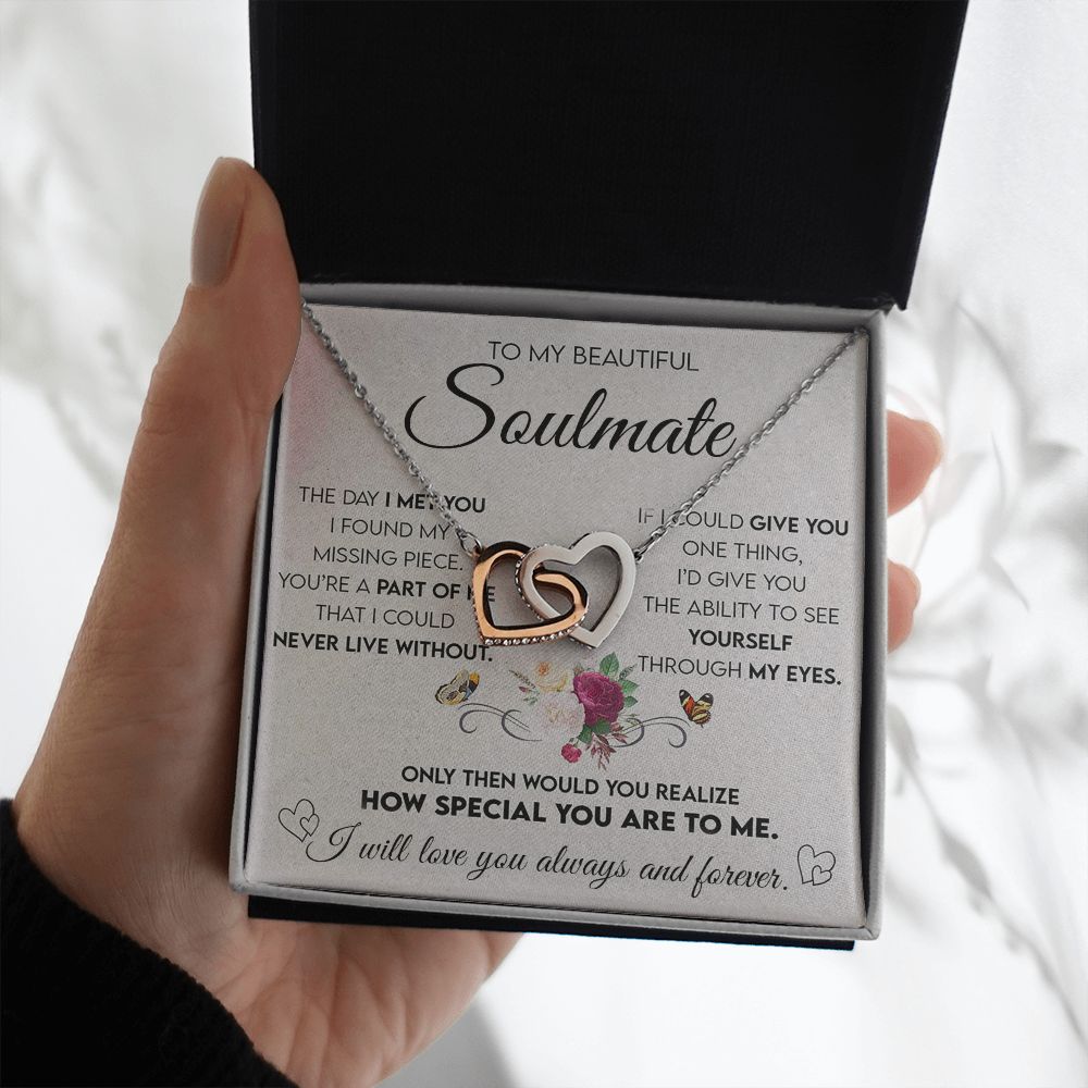 Personalized Valentine Gift For Wife, To My Soulmate Necklace For Women, Soulmate Jewelry, To My Wife Necklace From Husband, Necklace Custom Name Message Card and Gift Box Styles on Birthday, Christmas, Wedding, Anniversary Interlocking Heart