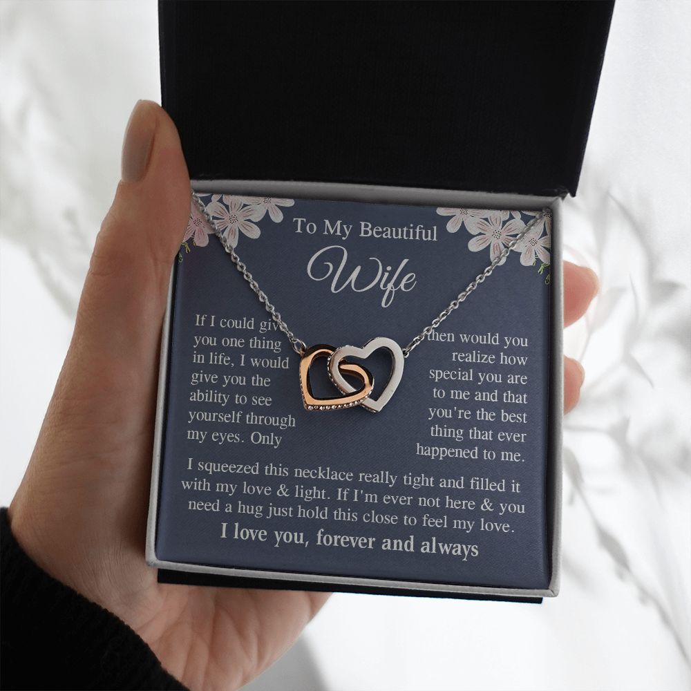 Wife Necklace Gift for Her, Soulmate Jewelry, Necklace for Future Wife, Wedding Anniversary Jewelry for Wife Necklace Gifts from Husband - Soulmate Gift Necklace with Message Card and Gift Box Interlocking Heart