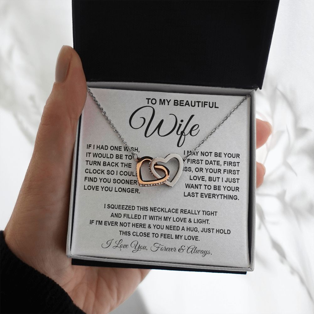 To My Beautiful Wife Necklace, Soulmate Jewelry For Women, Wife Necklace From Husband, Soulmate Gifts For Her, To My Future Wife Necklace Message Card and Necklace Gift Box Gift Box Styles on Birthday, Wedding, Anniversary, Valentine Interlocking Heart