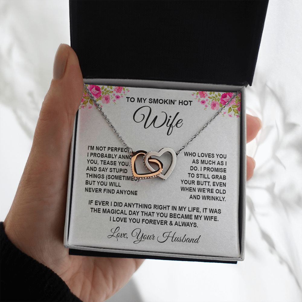 Wife Necklace Gifts from Husband, Wedding Anniversary Gifts for Wife from Husband, Wife Valentine Gifts from Husband, To My Wife Necklace Message Card and Necklace Gifts Box Gift Box Styles on Birthday, Wedding, Anniversary, Valentine Interlocking Heart