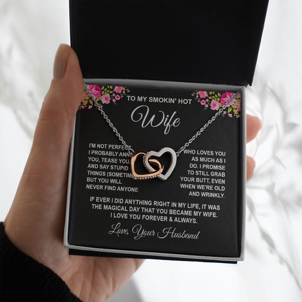 Wife Necklace Gifts from Husband, Wedding Gifts for Wife from Husband, Wife Birthday Gifts from Husband, To My Wife Necklace Message Card and Necklace Gifts Box Gift Box Styles on Birthday, Wedding, Anniversary, Valentine Interlocking Heart