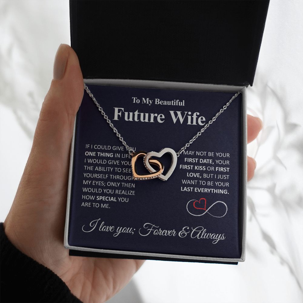Future Wife Necklace My Last Everything, Promise Necklace For Her, Fiance Gifts For Her, Birthday Gifts For Future Wife With Message Card Box LED, Soulmate Necklace For Women, To My Wife Necklace Interlocking Heart