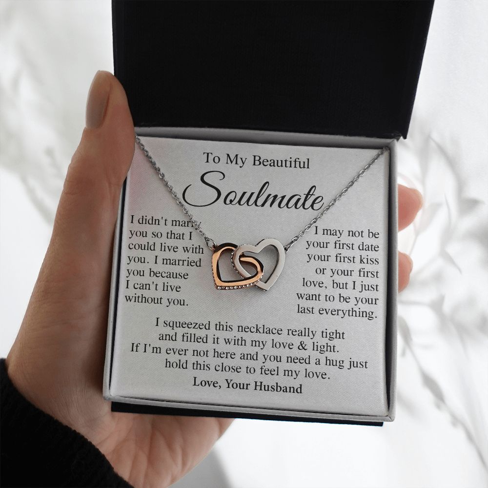 Soulmate Necklace Gift From Husband, Wedding Anniversary Romantic Gifts for Wife from Husband, Soulmate Birthday Gifts Message Card and Necklace Gifts Box Gift Box Styles on Birthday, Wedding, Anniversary, Valentine Interlocking Heart