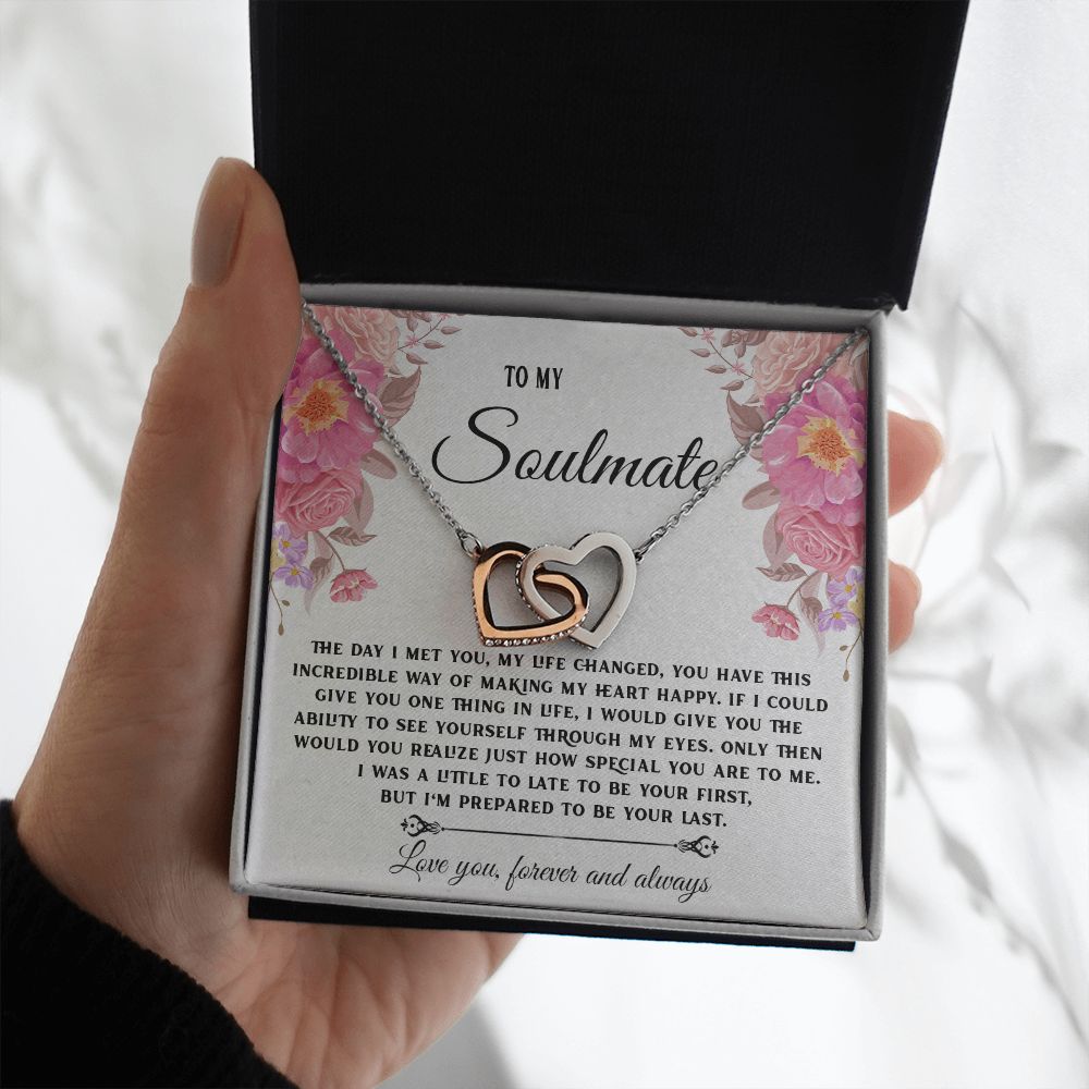 To My Soulmate Necklace, Necklaces For Wife from Husband, Soulmate Necklace to My Beautiful Wife, Necklace For Soulmate with Message Card and Necklace Gift Box Gift Box Styles on Birthday, Christmas, Wedding, Anniversary Interlocking Heart