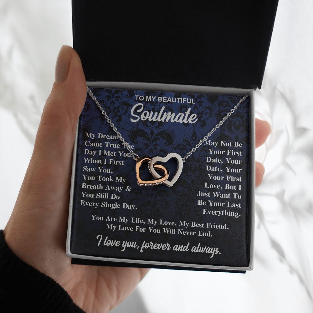 To My Soulmate Necklace Gift for Her, Soulmate Jewelry, Necklaces for Wife from Husband, Wedding To My Wife Necklace, Soulmate Gifts, Necklace Message Card and Gift Box Styles on Birthday, Wedding, Anniversary, Valentine Interlocking Heart