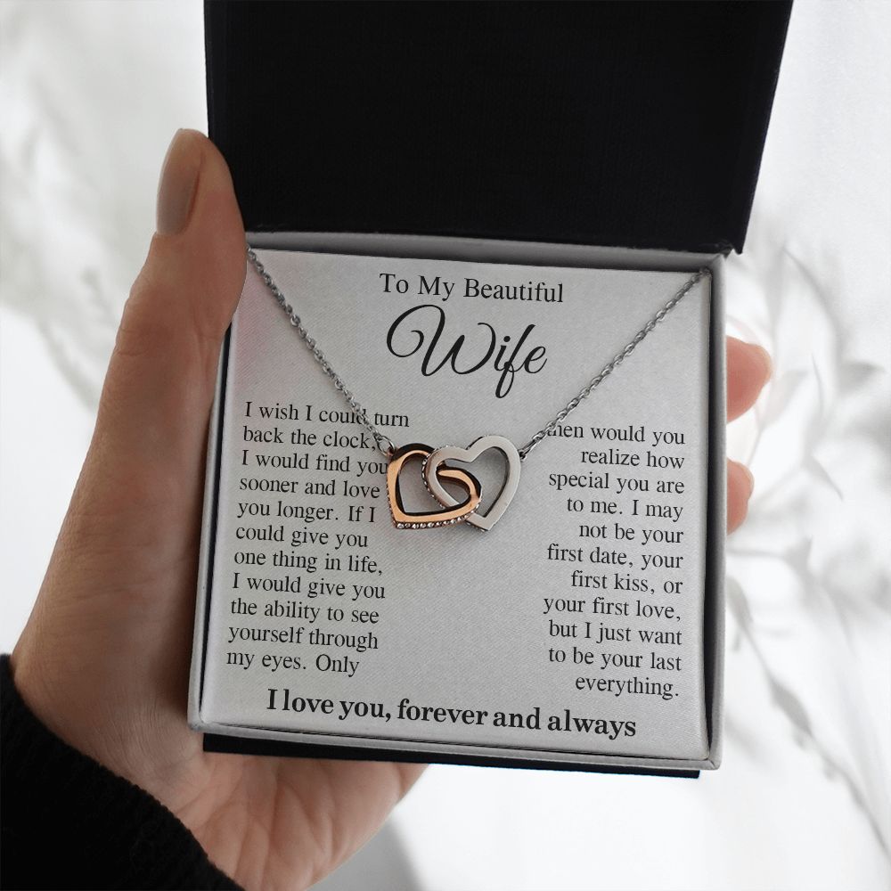 To My Beautiful Soulmate Necklace Gift, Wife Gifts From Husband, Valentine Gifts For Wife From Husband To My Soulmate Necklace Message Card and Necklace Gift Box Gift Box Styles on Birthday, Wedding, Anniversary, Valentine Interlocking Heart