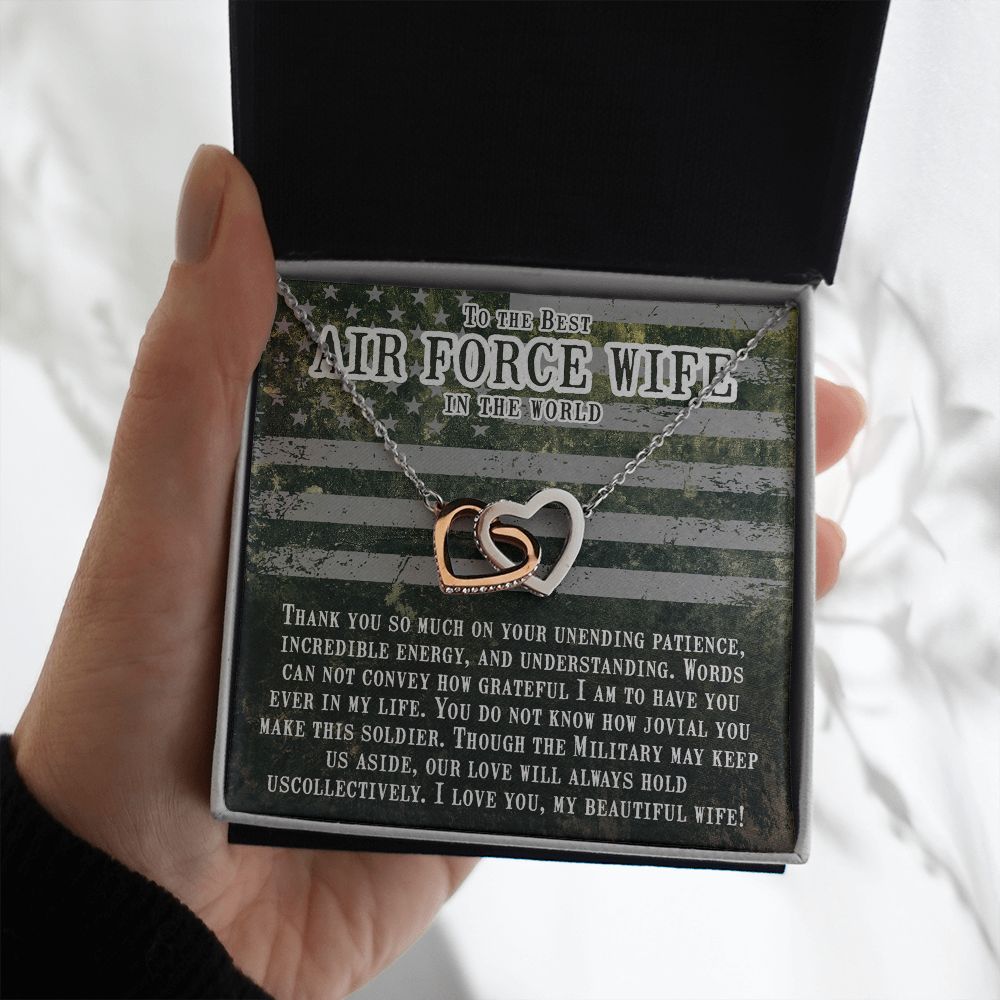 Couples Gifts, Air Force Wife Necklace Gifts From Husband, Wedding Anniversary Jewelry For Wife From Husband, Wife Birthday From Husband, To My Beautiful Wife Girlfriend Message Card and Gift Box styles On Birthday, Christmas, Anniversary  Interlocking He