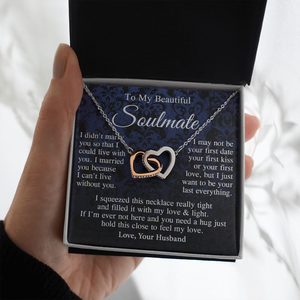 Soulmate Necklace Gift From Husband, Anniversary Romantic Gifts for Wife from Husband, Soulmate Valentine Gifts Message Card and Necklace Gifts Box Gift Box Styles on Birthday, Wedding, Anniversary, Valentine Interlocking Heart
