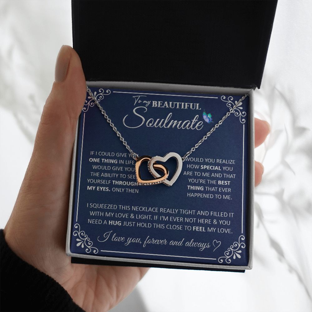 Couples Gifts, To My Beautiful Soulmate Necklace Gifts From Husband, Wedding Anniversary For Wife From Husband, To My Beautiful Wife Necklace, Necklace Custom Name Message Card and Gift Box Styles on Birthday, Christmas, Wedding, Anniversary Interlocking