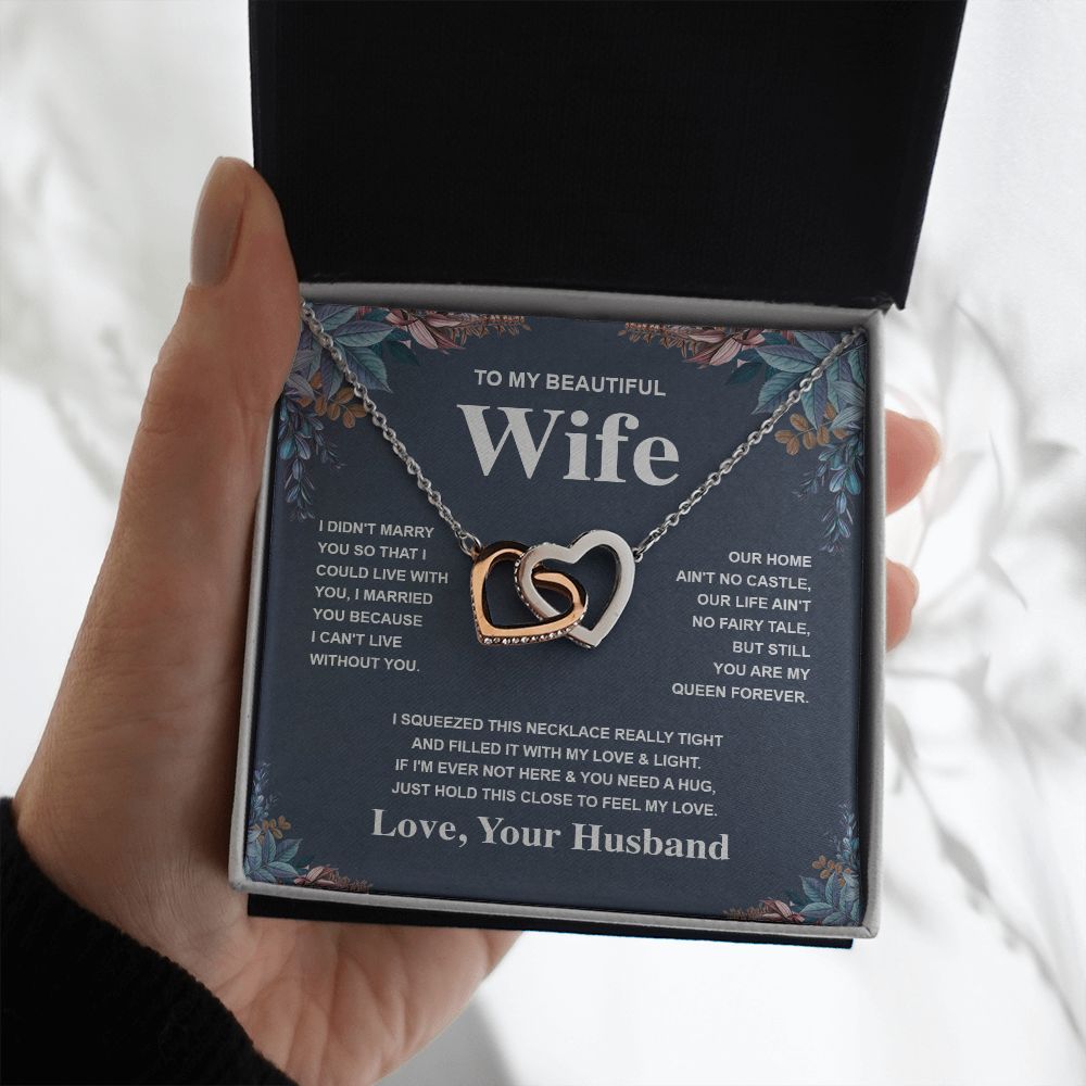 Wife Necklace Gift From Husband To My Badass Wife Valentines Days Anniversary Jewelry with Message Card and Gift Box. Gift for Wife. Necklace Gift Set for Wife Message Card and Necklace Gifts Box Gift Box Styles Interlocking Heart