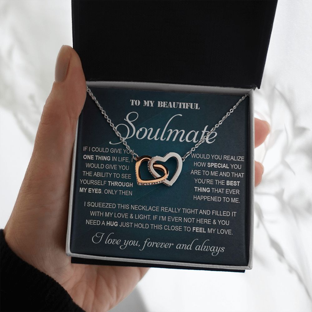 Personalized Valentine Gift For Wife, To My Soulmate Necklace For Women, Soulmate Necklace, To My Wife Necklace From Husband, Necklace Custom Name Message Card and Gift Box Styles on Birthday, Christmas, Wedding, Anniversary Interlocking Heart