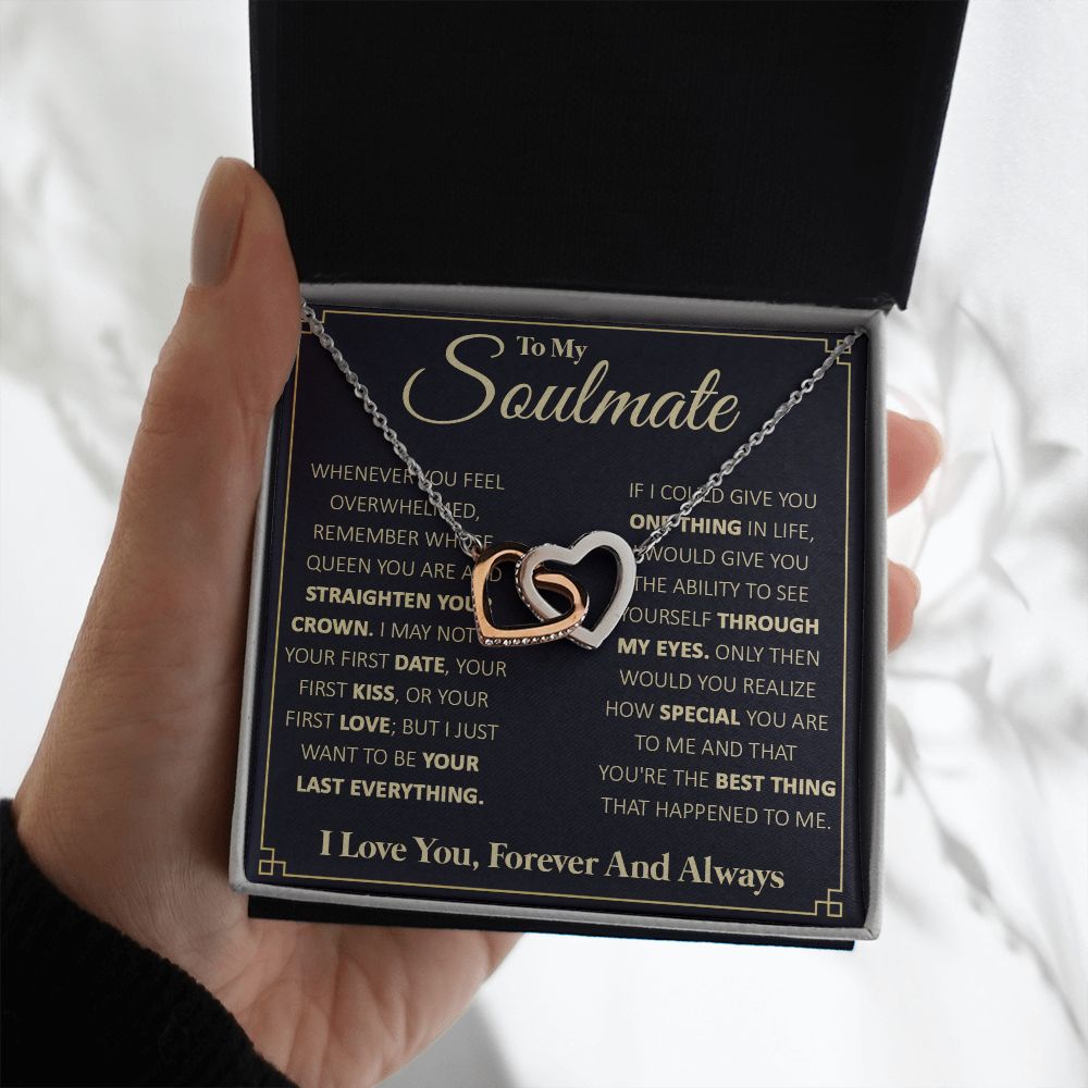 Couples Gifts, To My Beautiful Soulmate Necklace From Husband, Necklace For Wife From Husband, Wife Wedding From Husband, To My Wife, Necklace Custom Name Message Card and Gift Box Styles on Birthday, Christmas, Wedding, Anniversary Interlocking Heart