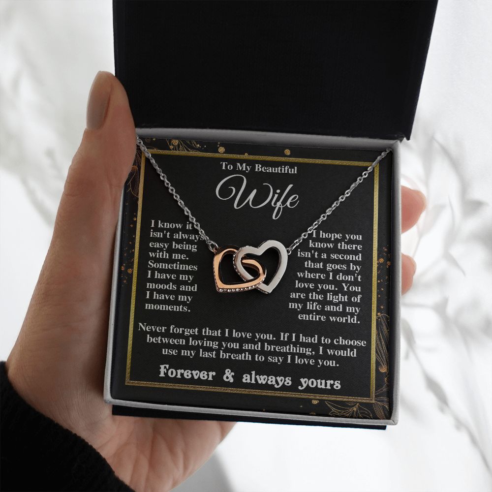 Gifts for Wife Necklace from Husband, Gifts for Wife from Husband, Birthday Gifts for Her Gifts Soulmate Message Card and Necklace Gift Box Gift Box Styles on Birthday, Wedding, Anniversary, Valentine Interlocking Heart