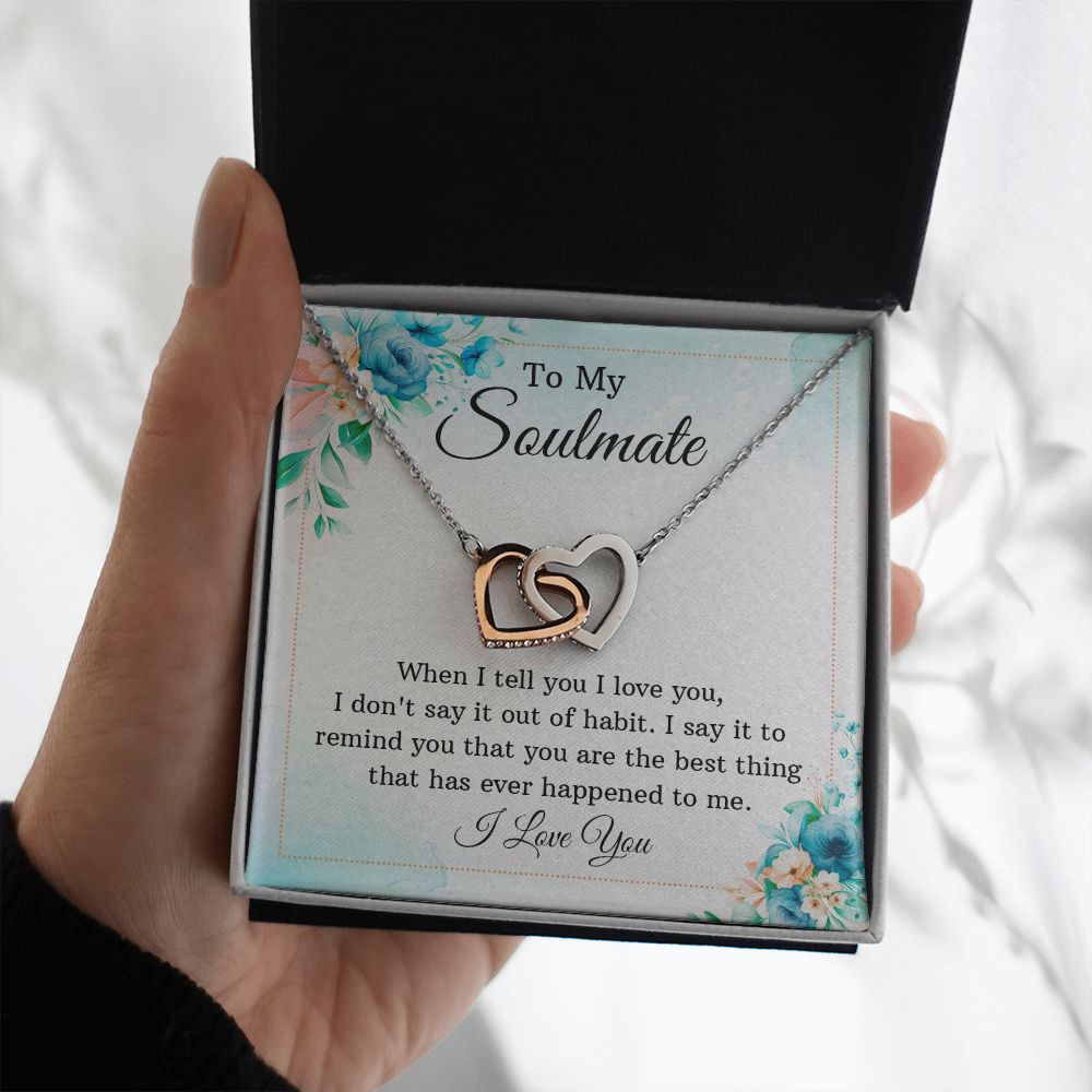 To My Soulmate, To My Wife Necklace, Wife Necklace, Wife Gift, WIfe Gift From Husband, Happy Anniversary, Meaningful Necklace Message Card and Gift Box Styles on Birthday, Christmas, Anniversary Interlocking Heart