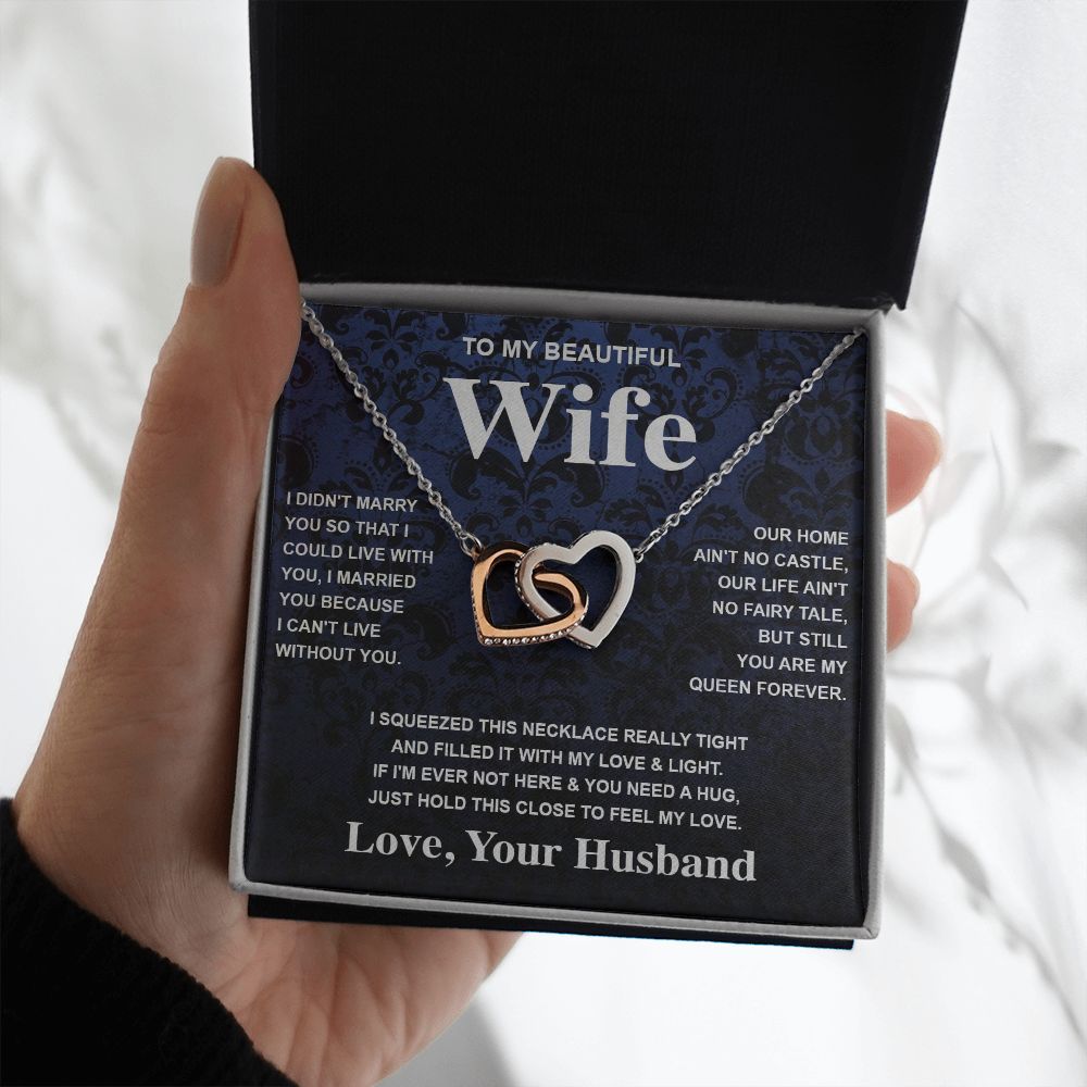 Wife Necklace Gift From Husband To My Badass Wife Valentines Day Anniversary Jewelry with Message Card and Gift Box. Gift for Wife. Necklace Gift Set for Wife Message Card and Necklace Gifts Box Gift Box Styles Interlocking Heart