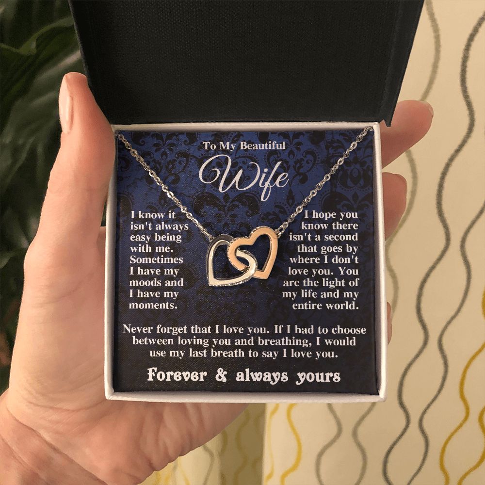Gifts for Wife Necklace from Husband, Gifts for Wife from Husband, Wedding Gifts for Her Gifts Soulmate Message Card and Necklace Gift Box Gift Box Styles on Birthday, Wedding, Anniversary, Valentine Interlocking Heart