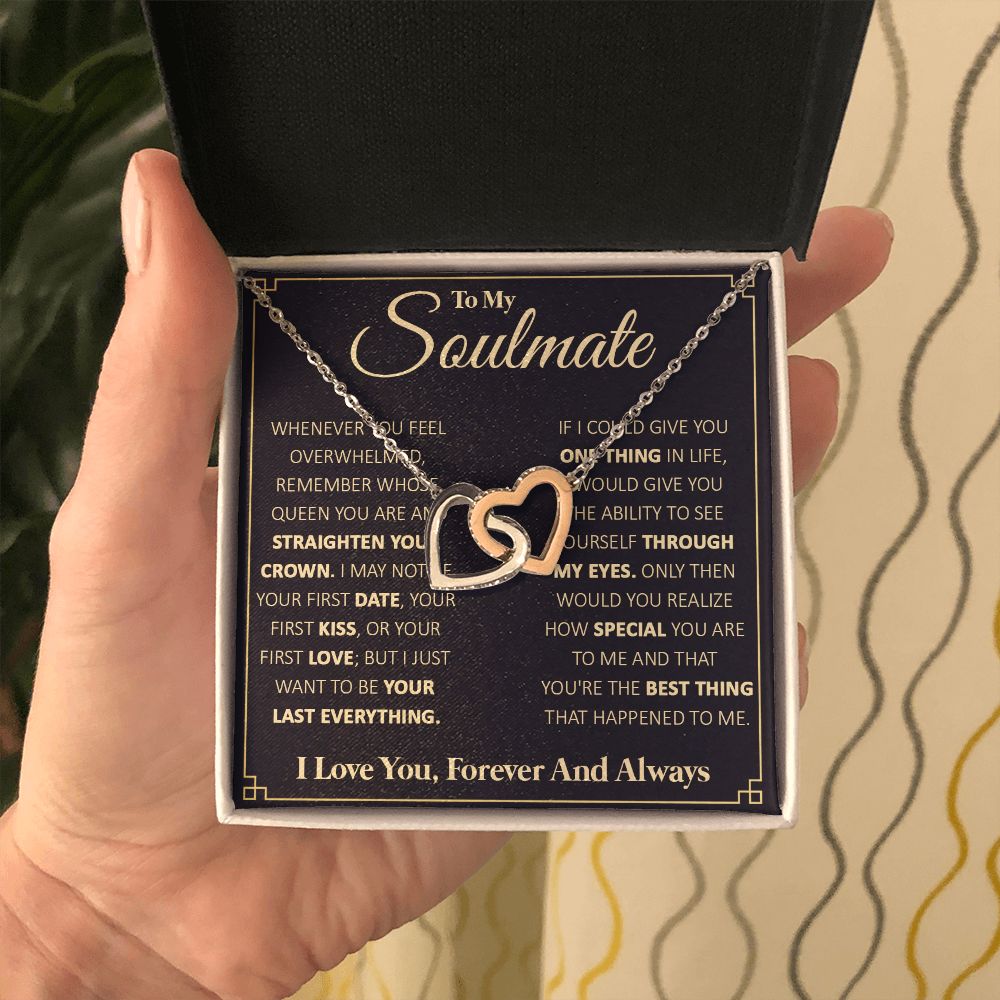 Couples Gifts, To My Beautiful Soulmate Necklace From Husband, Necklace For Wife From Husband, Wife Wedding From Husband, To My Wife, Necklace Custom Name Message Card and Gift Box Styles on Birthday, Christmas, Wedding, Anniversary Interlocking Heart
