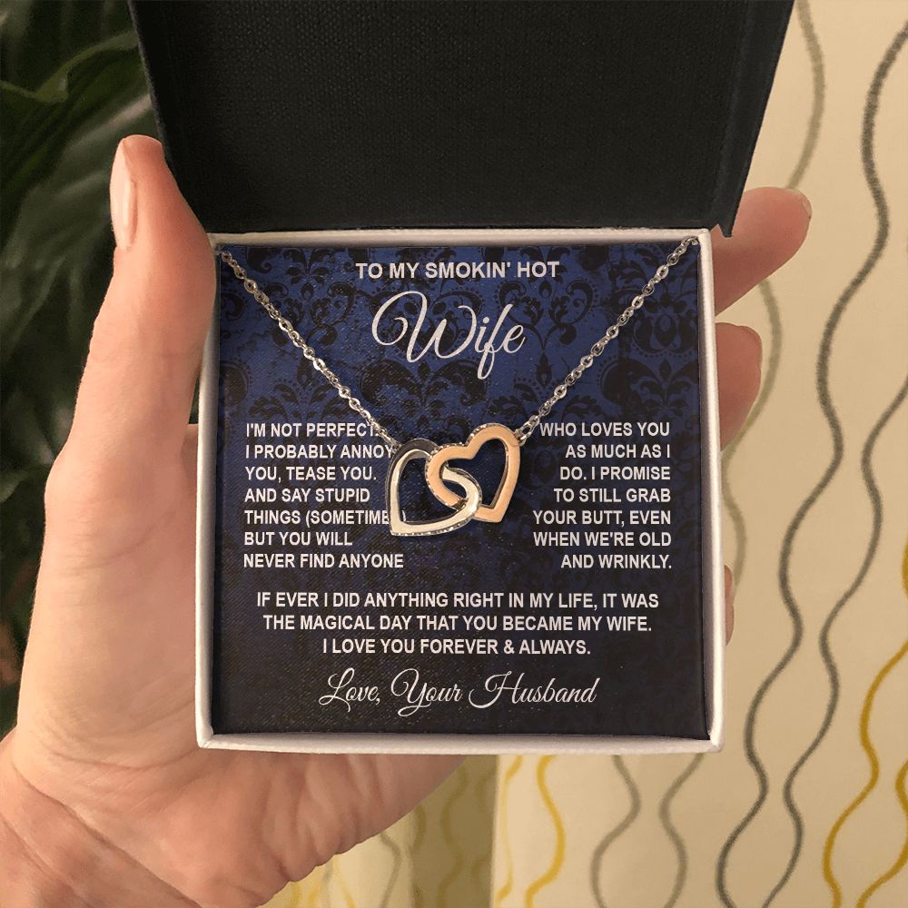 Wife Necklace Gifts from Husband, Wedding Gifts for Wife from Husband, Wife Valentine Gifts from Husband, To My Wife Necklace Message Card and Necklace Gifts Box Gift Box Styles on Birthday, Wedding, Anniversary, Valentine Interlocking Heart