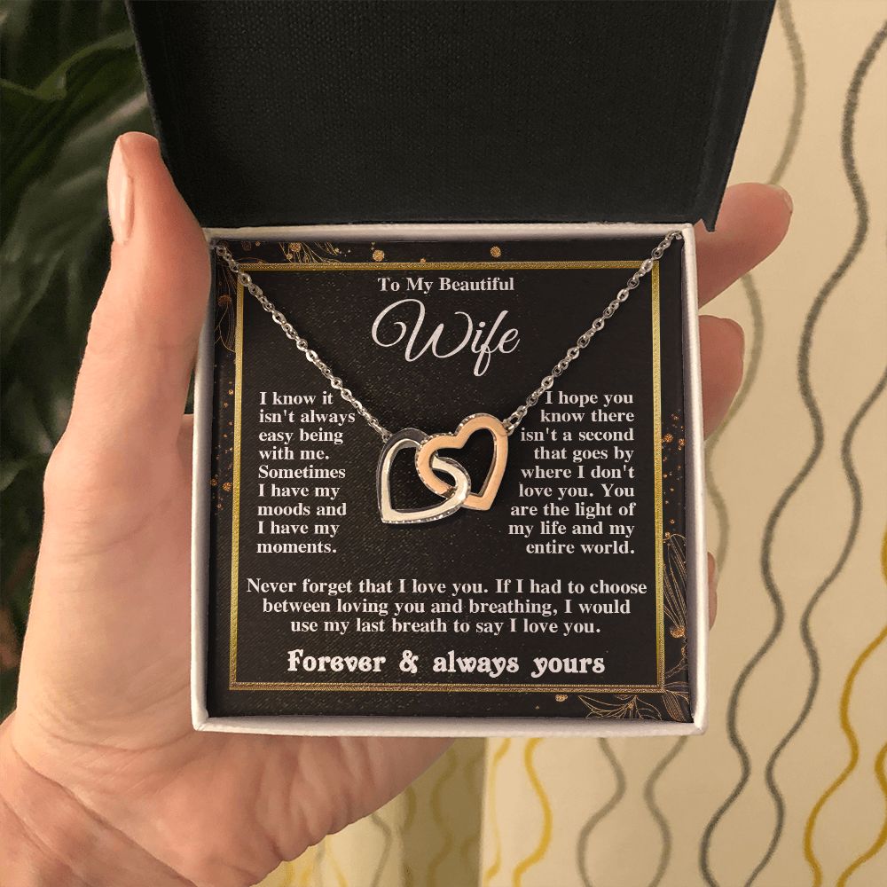 Gifts for Wife Necklace from Husband, Gifts for Wife from Husband, Birthday Gifts for Her Gifts Soulmate Message Card and Necklace Gift Box Gift Box Styles on Birthday, Wedding, Anniversary, Valentine Interlocking Heart
