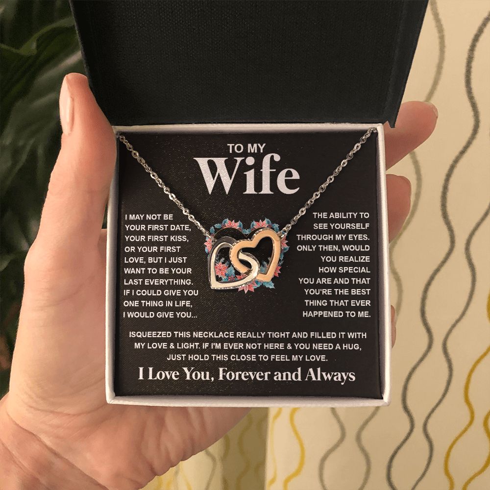 Couples Gifts Necklace To My Wife Necklace Birthday Christmas Jewelry Romantic Gifts For My Wife Pendant Jewelry with Message Card and Box Necklaces for Women Valentines Day Happy Anniversary Wedding Present Interlocking Heart