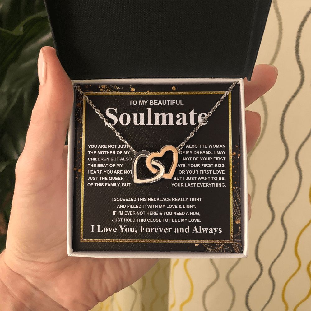 Gifts For Soulmate Birthday Gifts From Husband Necklace Valentines Days, Necklace for Future Soulmate, Valentine Wedding Jewelry for Wife Necklace Gifts from Husband - Soulmate Gift Necklace with Message Card and Gift Box Interlocking Heart