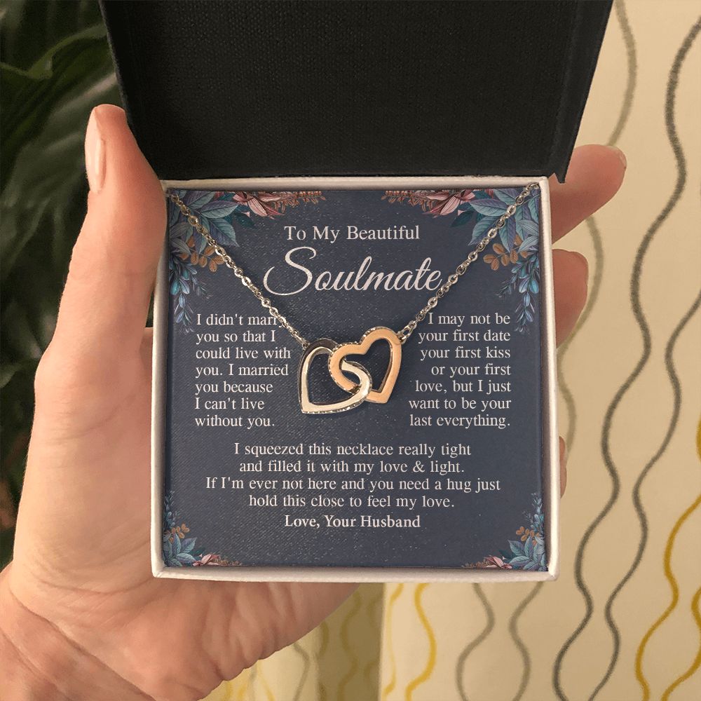 Soulmate Necklace Gift From Husband, Anniversary Romantic Gifts for Wife from Husband, Soulmate Anniversary Gifts Message Card and Necklace Gifts Box Gift Box Styles on Birthday, Wedding, Anniversary, Valentine Interlocking Heart