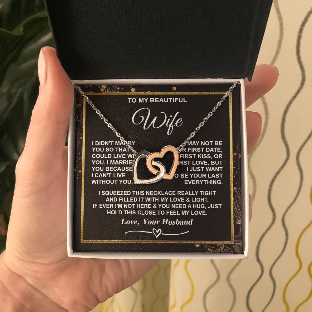Wife Necklace Gifts from Husband, Gifts for Wife Valentine from Husband, Necklaces for Wife from Husband to My Wife Message Card and Necklace Gift Box Gift Box Styles on Birthday, Christmas, Wedding, Anniversary, Valentine Interlocking Heart