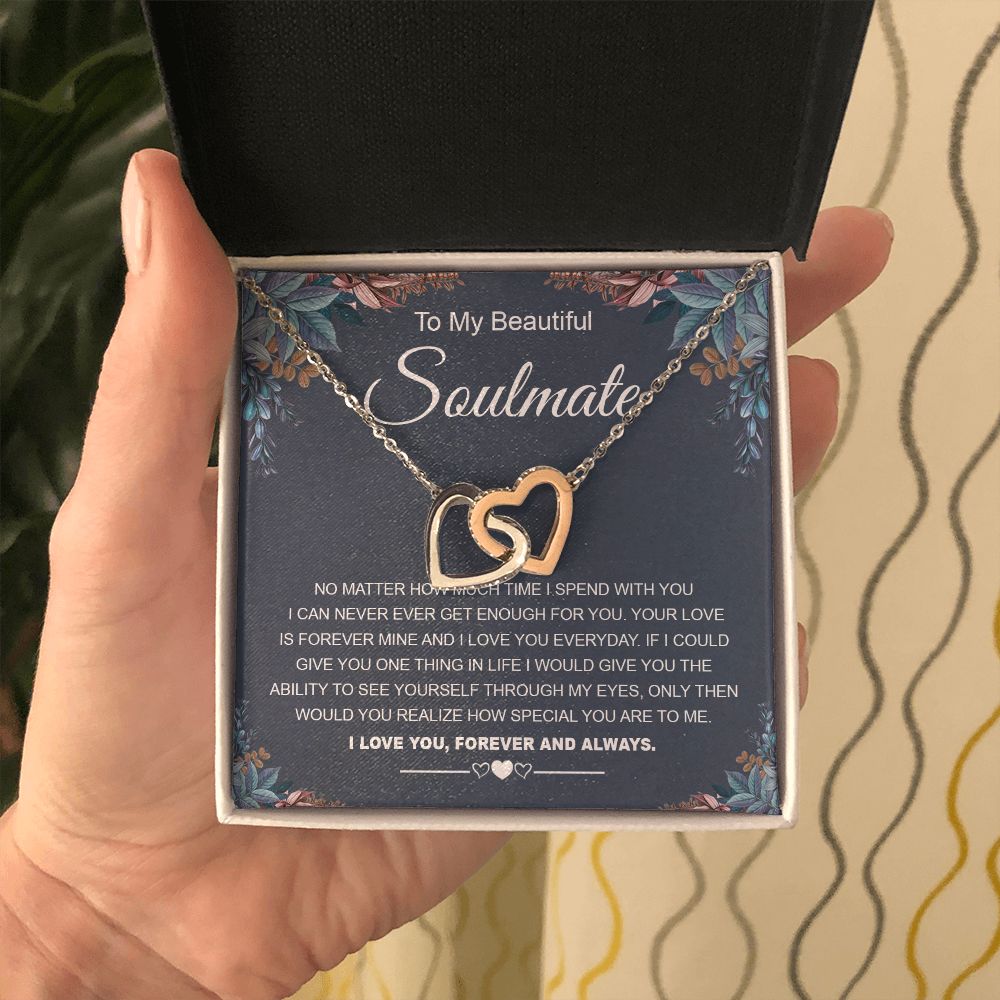 To My Beautiful Soulmate Necklace Gifts for Wife from Husband, Soulmate Valentine Gifts, Gift for Wife, Message Card and Necklace Gift Box Gift Box Styles on Birthday, Wedding, Anniversary, Valentine Interlocking Heart