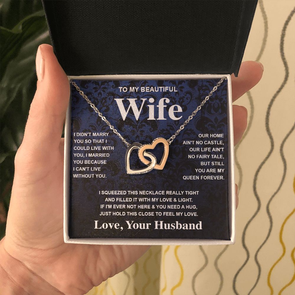 Wife Necklace Gift From Husband To My Badass Wife Valentines Day Anniversary Jewelry with Message Card and Gift Box. Gift for Wife. Necklace Gift Set for Wife Message Card and Necklace Gifts Box Gift Box Styles Interlocking Heart