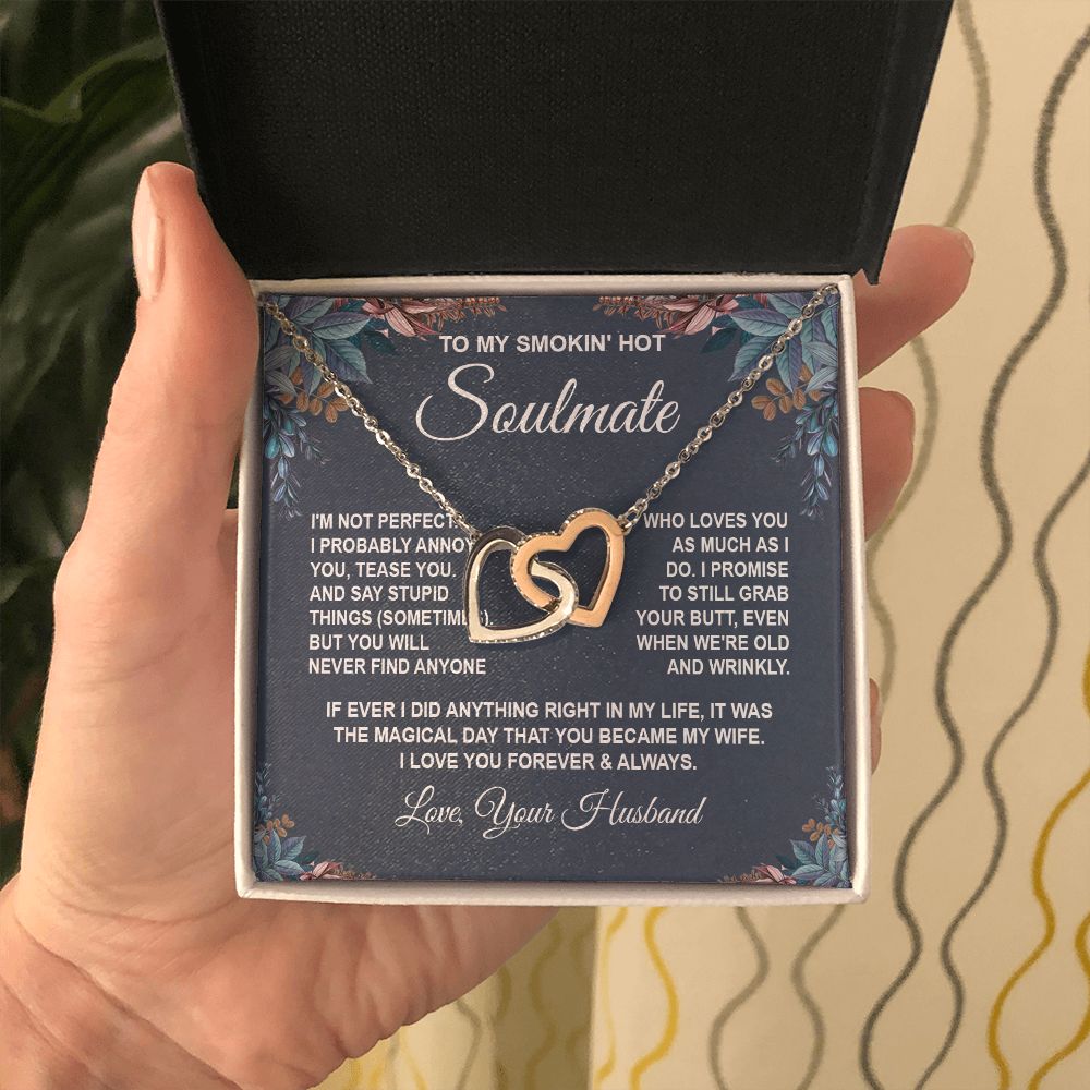 Soulmate Necklace Gifts from Husband, Anniversary Gifts for Wife from Husband, Wife Valentine Gifts from Husband, To My Wife Necklace Message Card and Necklace Gifts Box Gift Box Styles on Birthday, Wedding, Anniversary, Valentine Interlocking Heart