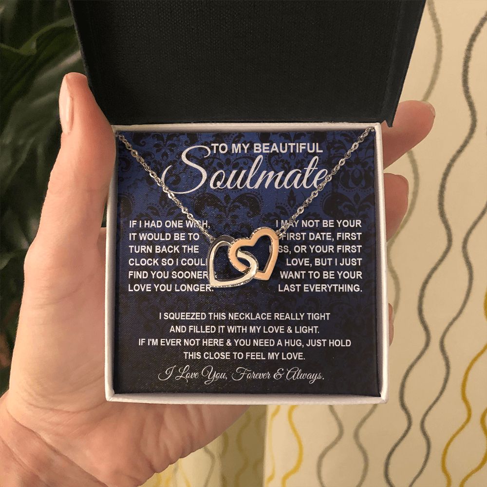 To My Beautiful Soulmate Necklace, Soulmate Jewelry For Women, Wife Necklace From Husband, Soulmate Gift For Her, To My Future Soulmate Necklace Message Card and Necklace Gift Box Gift Box Styles on Birthday, Wedding, Anniversary, Valentine Interlocking H