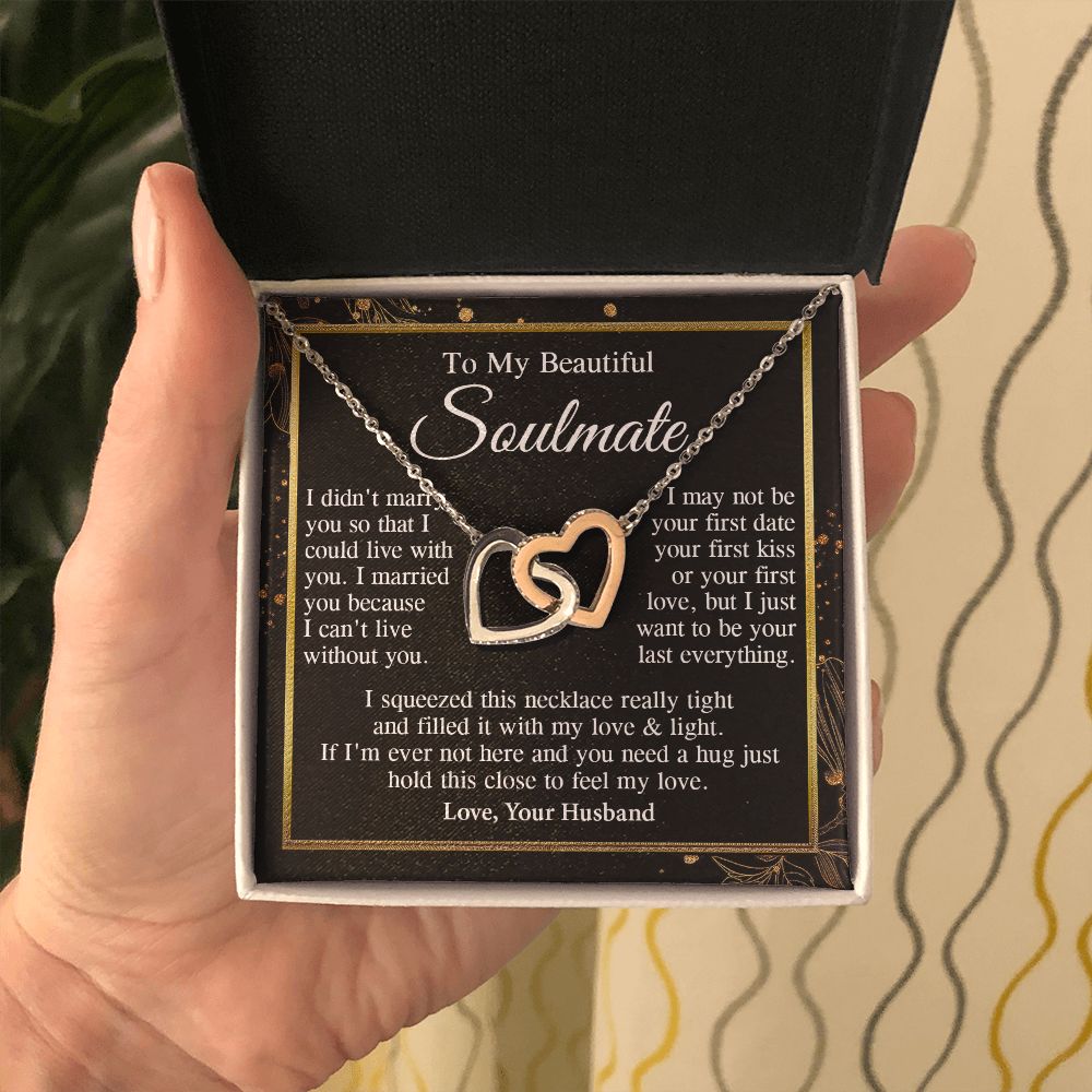 Soulmate Necklace Gift From Husband, Anniversary Romantic Gifts for Soulmate from Husband, Wife Wedding Gifts Message Card and Necklace Gifts Box Gift Box Styles on Birthday, Wedding, Anniversary, Valentine Interlocking Heart