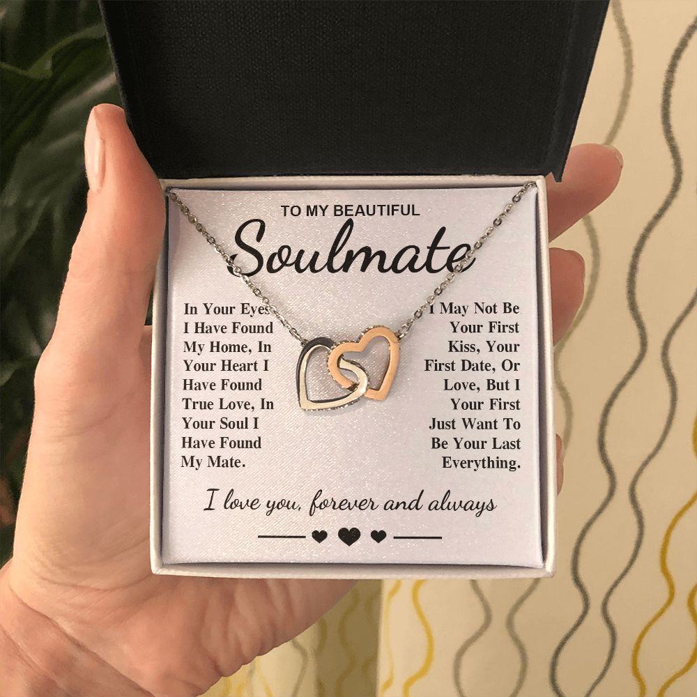 To My Beautiful Soulmate Necklace Gift, Soulmate for Wife Birthday Gifts from Husband, Anniversary for Women, Soulmate Gifts, Message Card and Necklace Gifts Box Gift Box Styles on Birthday, Wedding, Anniversary, Valentine Interlocking Heart