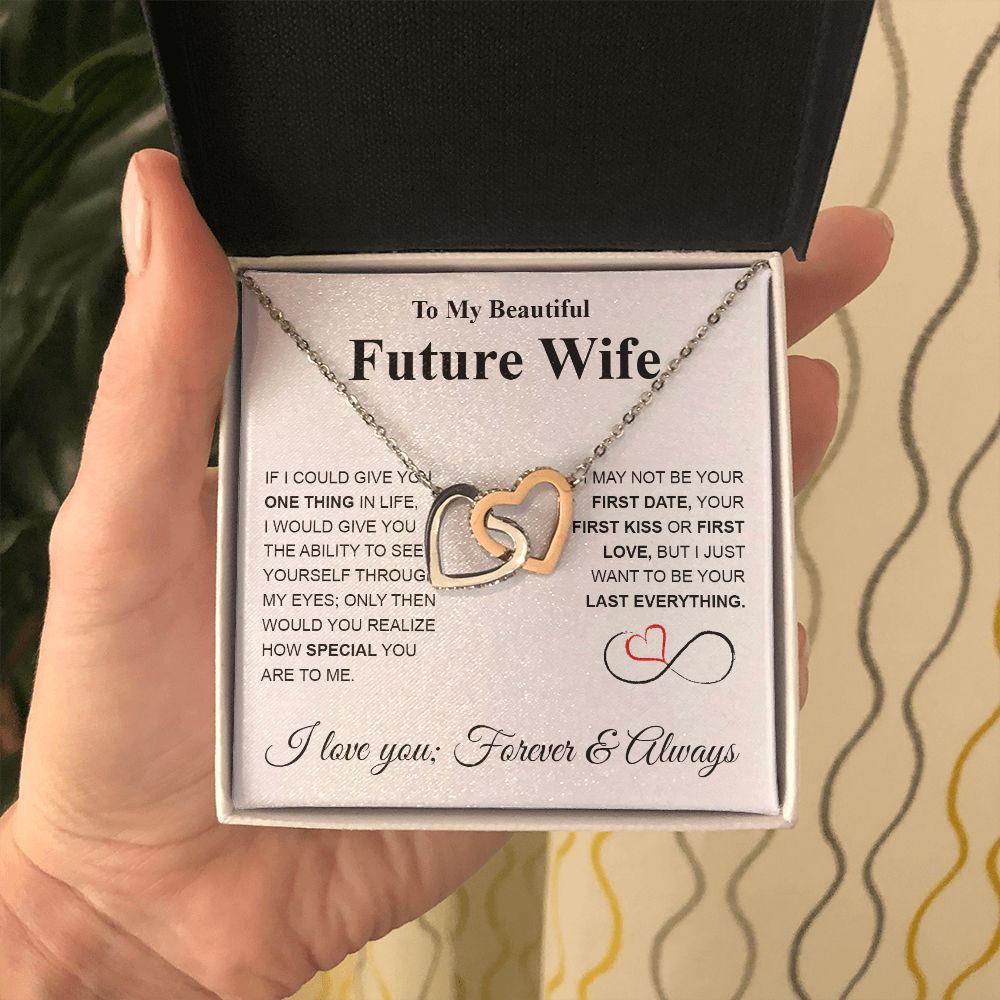 Future Wife Necklace My Last Everything, Promise Necklace For Her, Fiance Gifts For Her, Valentine Gifts For Future Wife With Message Card Box LED, Soulmate Necklace For Women, To My Wife Necklace copy Interlocking Heart