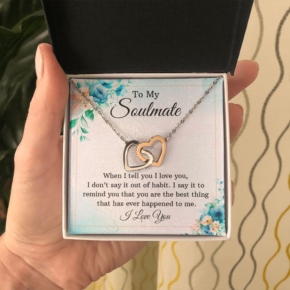 To My Soulmate, To My Wife Necklace, Wife Necklace, Wife Gift, WIfe Gift From Husband, Happy Anniversary, Meaningful Necklace Message Card and Gift Box Styles on Birthday, Christmas, Anniversary Interlocking Heart