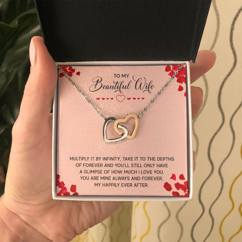 Couples Gifts, To My Beautiful Wife Necklace Gifts From Husband, Wedding Anniversary Jewelry For Wife From Husband, Wife Birthday From Husband, To My Soulmate Message Card and Gift Box styles On Birthday, Christmas, Anniversary  Interlocking Heart