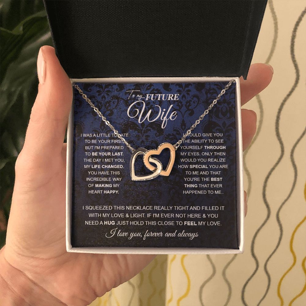 to My Future Wife Necklace Future Wife Gifts, Promise Necklace For Her, Fiance Gifts For Her, Wedding Anniversary Gifts For Future Wife With Message Card Box LED, Soulmate Necklace For Women, To My Wife Necklace Interlocking Heart