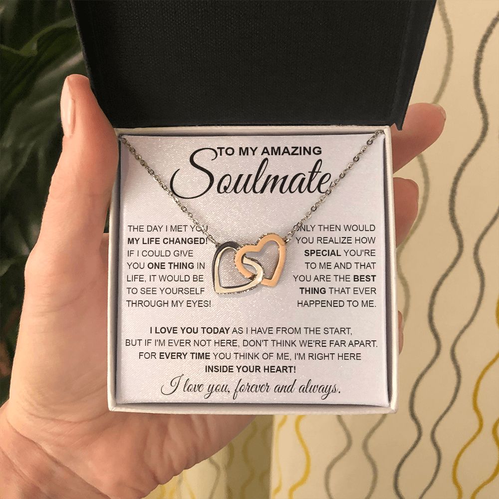 to My Soulmate Necklace, Soulmate Jewelry for Women, Wife Gifts from Husband , Valentine Necklace for Wife Soulmate Gifts Future Wife Necklace Message Card and Gift Box Styles on Birthday, Wedding, Anniversary, Valentine Interlocking Heart