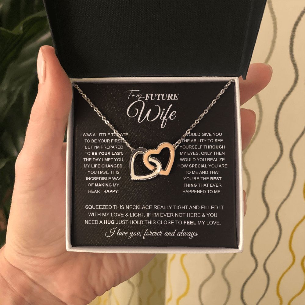 to My Future Wife Necklace Future Wife Gifts, Promise Necklace For Her, Fiance Gifts For Her, Wedding Valentine Gifts For Future Wife With Message Card Box LED, Soulmate Necklace For Women, To My Wife Necklace Interlocking Heart