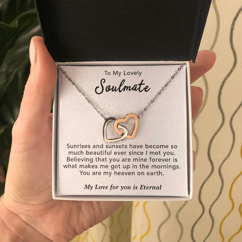 To My Lovely Soulmate Necklace Gift From Husband To My Badass Wife Pendant Anniversary Jewelry with Message Card and Gift Box. Gift for Wife. Necklace Gift Set for Wife Necklace Gifts Box Gift Box Styles Interlocking Heart